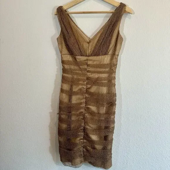 David Meister Gold Lace Cocktail Mini Dress Sz 4 Holiday Party NYE Sparkle Glam - Picture 6 of 14